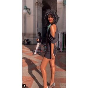 LBV Women's Drape Ruched Mini Dress Sz 4 8 NWT 498 Black